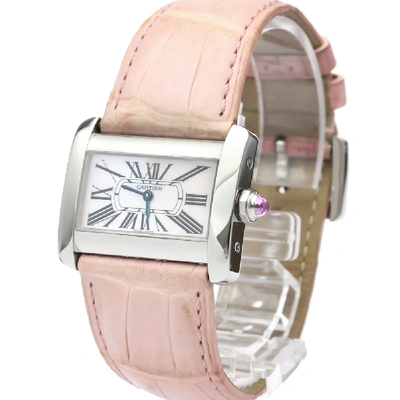 Pre-owned Cartier Pink Mop Stainless Steel Mini Tank Divan W6301455 Women's Wristwatch 32 Mm
