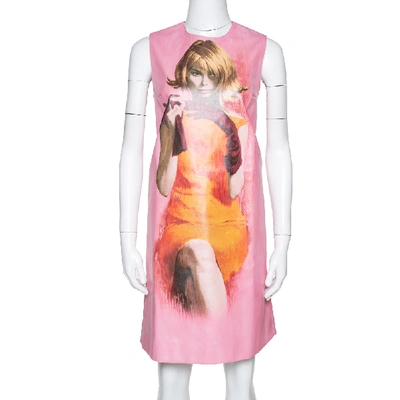Pre-owned Prada Pink Poster Girl Print Coated Cotton Sleeveless Dress S