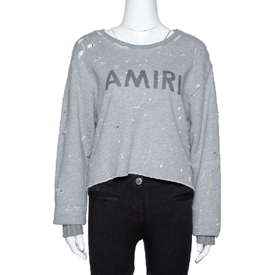 Pre-owned Amiri Grey Cotton Paint Splattered Distressed Sweatshirt Xs