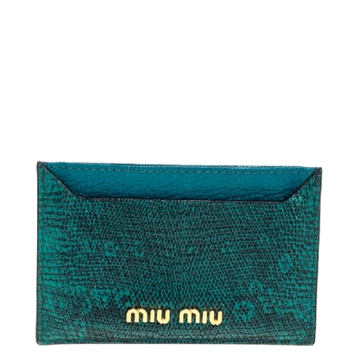 Pre-owned Miu Miu Green Lizard Card Holder