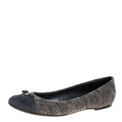 Pre-owned Louis Vuitton Grey Suede And Tweed Ballet Flats Size 40