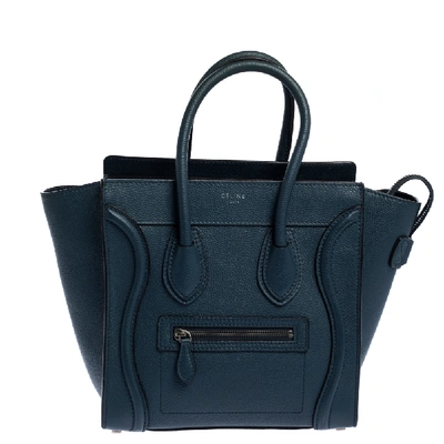 Pre-owned Celine Prussian Leather Micro Luggage Tote In Blue