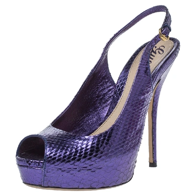 Pre-owned Gucci Metallic Purple Python Sofia Platform Peep Toe Slingback Sandals Size 36.5
