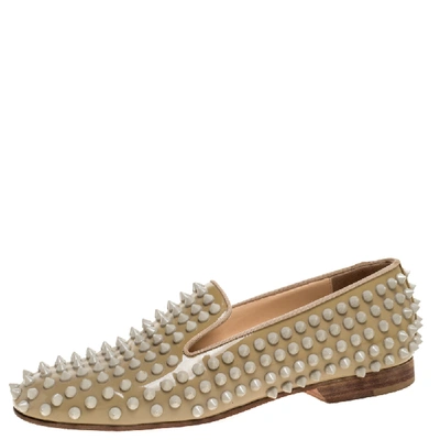 Pre-owned Christian Louboutin Beige Rollerboy Spikes Smoking Slippers Size 35