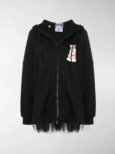 Shop Moschino Tulle Trim Teddy Cake Hoodie In Black