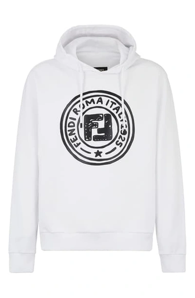 Shop Fendi Stamp Motif Hooded Sweatshirt In White F0qa0