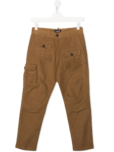 Shop Dsquared2 Teen Multi-pocket Trousers In Brown