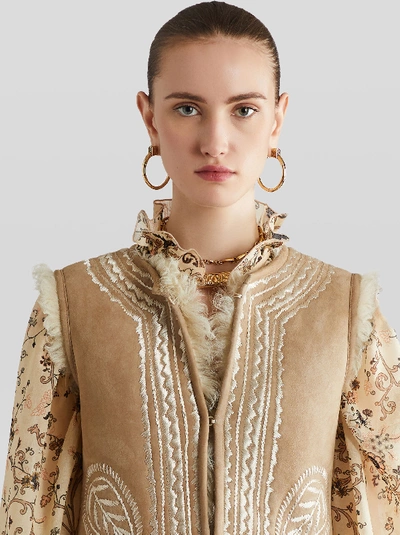 Shop Etro Sheepskin Gilet With Embroidery In Beige