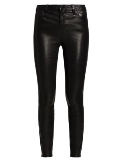 Shop J Brand Adele Mid-rise Cropped Straight Leather Pants In Black