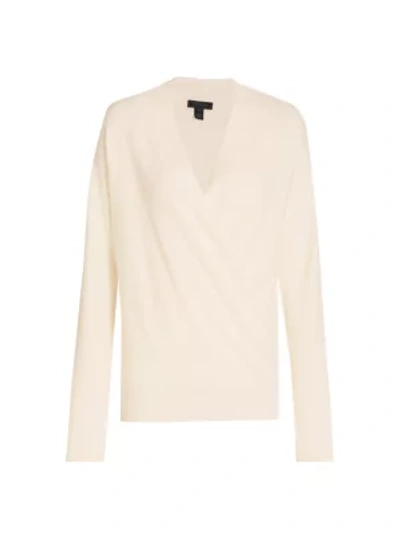 Shop Saks Fifth Avenue Surplice Cashmere Sweater In China White