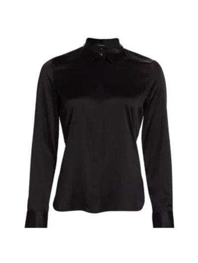 Shop Theory Women's Stretch-silk Shirt In Black