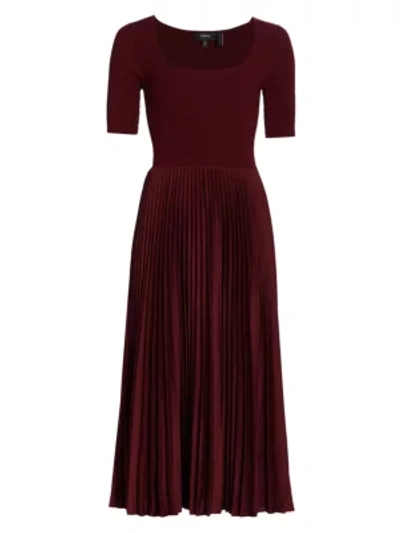 Shop Theory Ribbed Pleated Dress In Currant