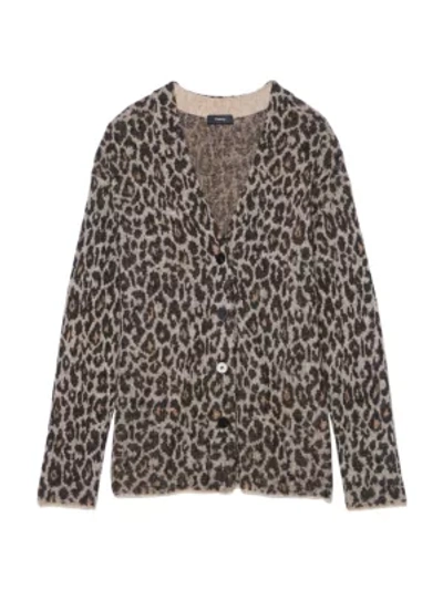 Shop Theory Leopard Print Jacquard Cardigan In Black Beige Camel