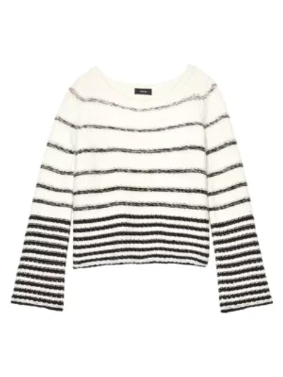Shop Theory Uneven Striped Wool-cashmere Sweater In Ivory Ecru Heather Black