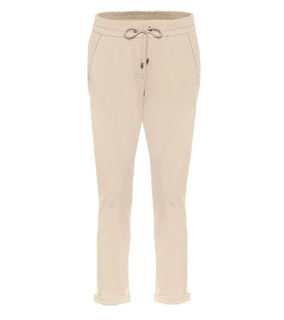 Shop Brunello Cucinelli Cotton Jersey Trackpants In Beige