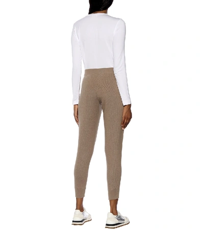 Shop Brunello Cucinelli Ribbed-knit Cashmere Trackpants In Brown