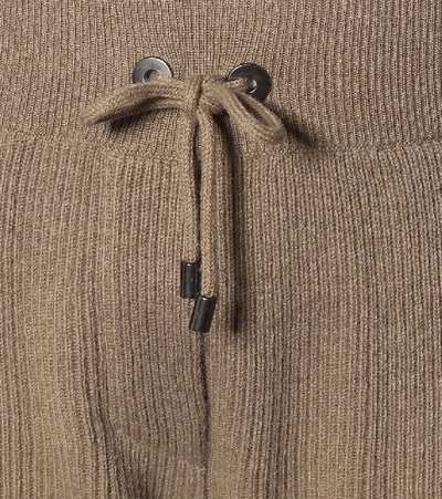 Shop Brunello Cucinelli Ribbed-knit Cashmere Trackpants In Brown