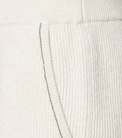 Shop Brunello Cucinelli Ribbed Knit Cashmere Sweatpants In White