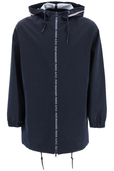 Shop Apc Parka With Logo In Dark Navy (blue)