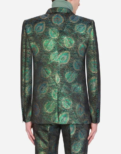 Shop Dolce & Gabbana Jacquard Sicilia-fit Jacket With Feather Design In Multicolor