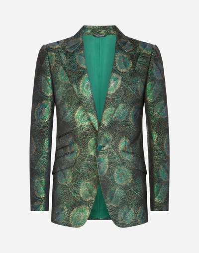 Shop Dolce & Gabbana Jacquard Sicilia-fit Jacket With Feather Design In Multicolor