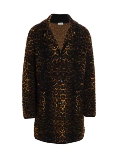 Shop Saint Laurent Leopard-print Wool-blend Coat In Black Caramel