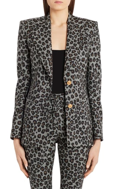 Shop Versace Leopard & Houndstooth Check Stretch Wool Blazer In Speckled Leopard