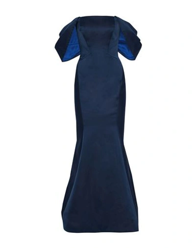 Shop Zac Posen Long Dresses In Dark Blue