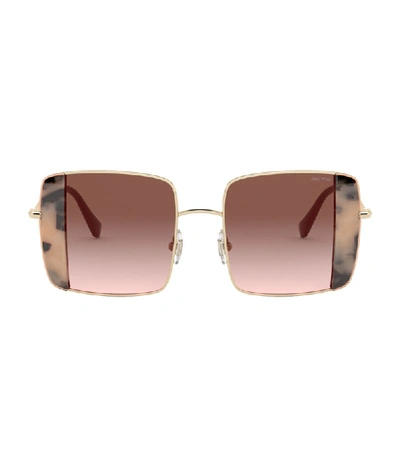 Shop Miu Miu Rectangular Noir Sunglasses In Gold