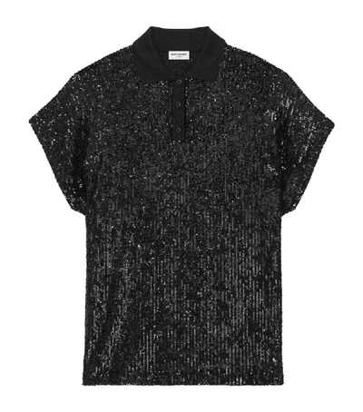 Shop Saint Laurent Sequin Polo Shirt