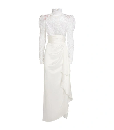 Shop Alessandra Rich Lace-embroidered Silk Gown