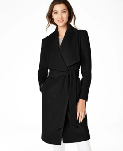 Shop Cole Haan Women's Wool Blend Belted Wrap Coat In Black
