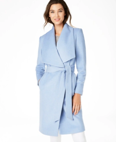 Shop Cole Haan Women's Wool Blend Belted Wrap Coat In Ice Blue