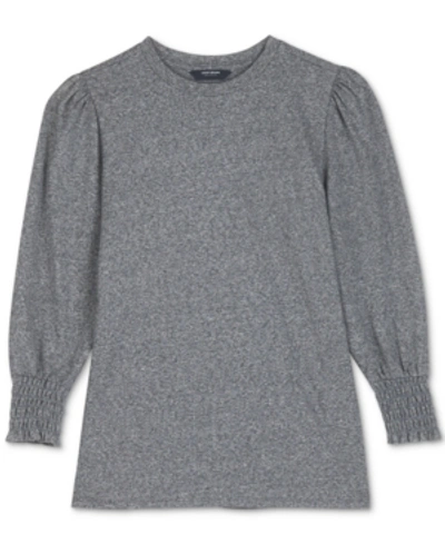 Shop Lucky Brand Smocked-cuff Puff-sleeve Top In Medium Gray