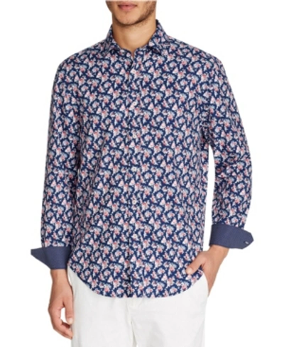 Shop Tallia Men's Slim-fit Stretch Floral Print Long Sleeve Shirt And A Free Face Mask With Purchase In Multi