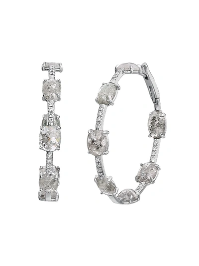 Shop Nina Runsdorf Clair De Lune Mix Shape Diamond Hoop Earrings In Silver