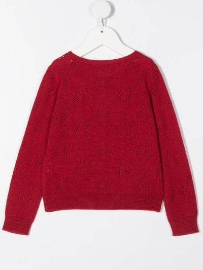 Shop Bonpoint Cherry Pattern Cardigan In Red