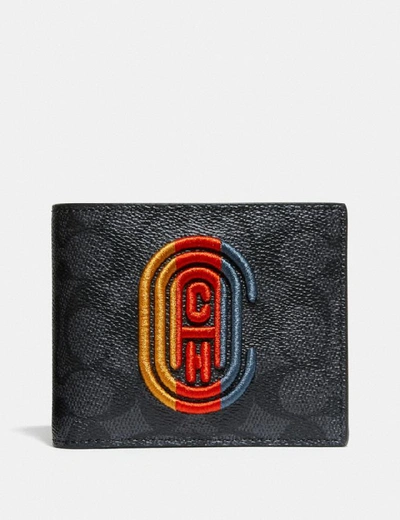 Shop Coach 3-in-1 Wallet In Signature Canvas With  Patch In Charcoal Signature Multi