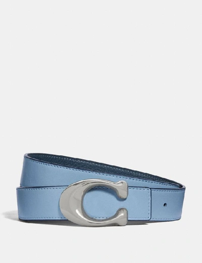 Shop Coach Sculpted Signature Reversible Belt - Women's In Light Blue/denim/nickel