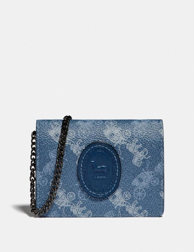 Shop Coach Accordion Card Case With Chain With Horse And Carriage Print And Archive Patch - Women's In Pewter/true Blue