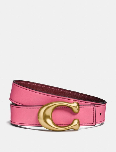 Shop Coach Sculpted Signature Reversible Belt - Women's In Bright Pink/wine/brass