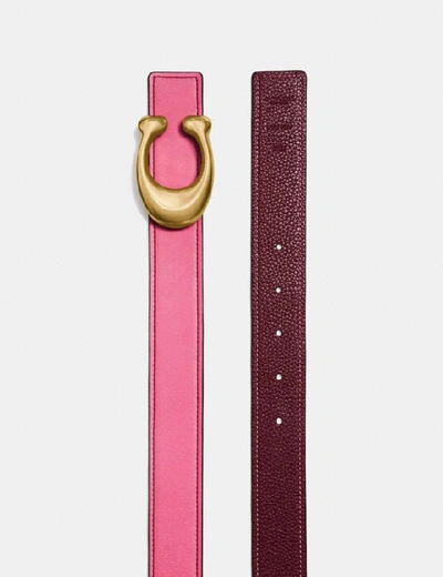 Shop Coach Sculpted Signature Reversible Belt - Women's In Bright Pink/wine/brass