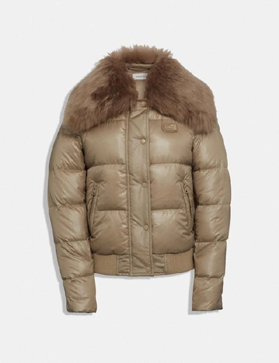 Shop Coach Puffer Jacket With Shearling In Ecru