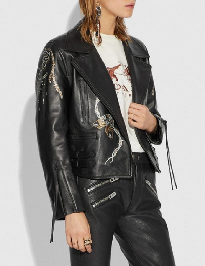 Shop Coach Tattoo Moto Jacket In Black