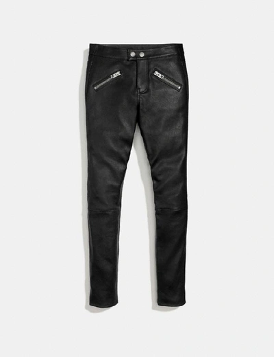 Shop Coach Zip Pocket Leather Pants In Black
