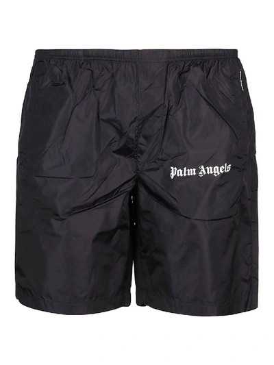 Shop Palm Angels Logo Print Nylon Swim Shorts In Black