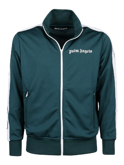 Shop Palm Angels Logo Print Tech Fabric Sweatshirt In Green