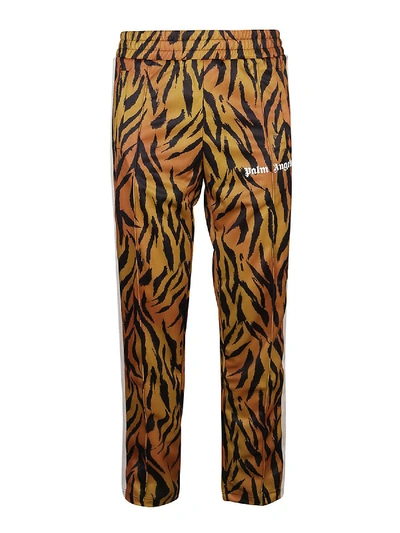 Shop Palm Angels Tigerskin Print Tech Fabric Track Pants In Orange