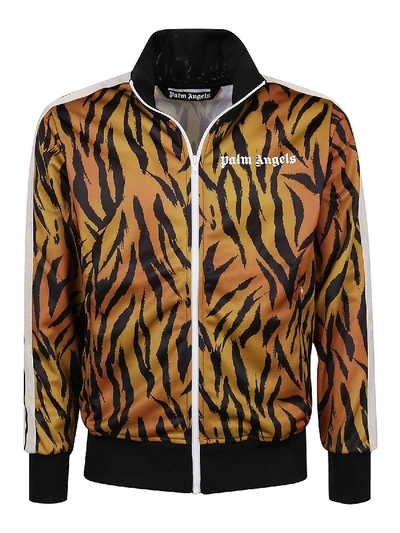 Shop Palm Angels Tigerskin Print Tech Fabric Sweatshirt In Orange