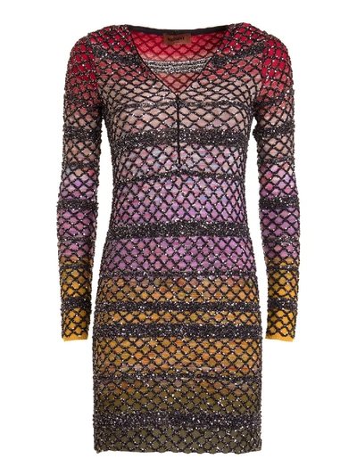 Shop Missoni Sequin Embellished Open Knit Mesh Dress In Multi